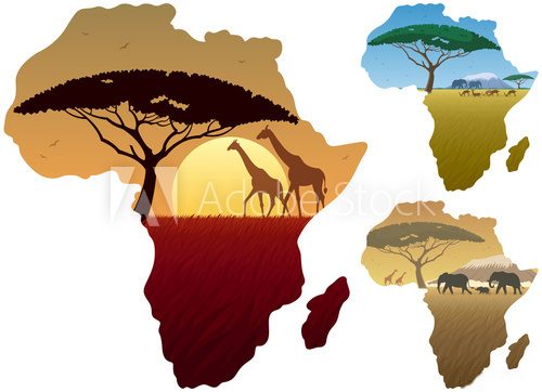 Fototapeta Africa Map Landscapes / Three African landscapes in map of Africa.