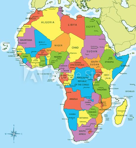 Fototapeta Africa map with countries and cities