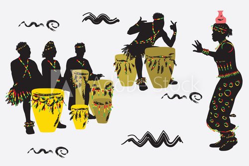 Fototapeta African Musicians dance and play the drums.