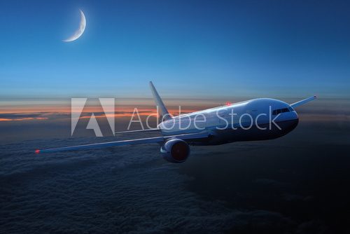 Fototapeta Airplane in the sky at night