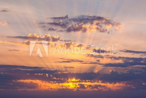 Fototapeta Amazing Sundown Sky with Real Golden Sunbeams