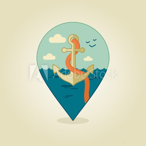 Fototapeta Anchor pin map icon. Marine, Sea