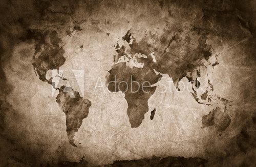 Fototapeta Ancient, old world map. A sketch, grunge vintage background