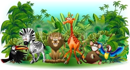 Fototapeta Animali Selvaggi Cartoon Giungla-Wild Animals Background-Vector