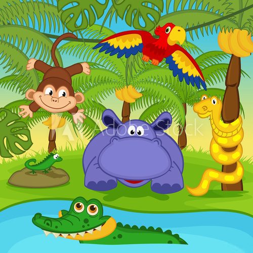 Fototapeta animals in  jungle - vector illustration, eps