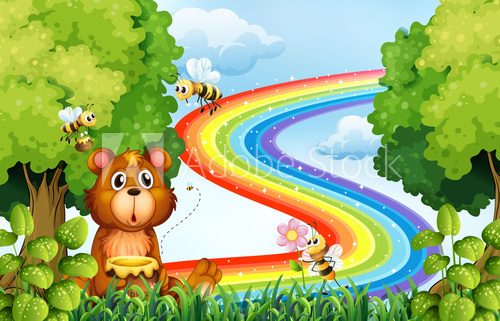 Fototapeta Animals in the park with rainbow background