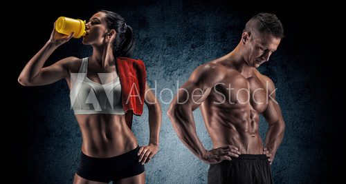 Fototapeta Athletic man and woman after fitness exercise