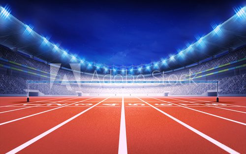 Fototapeta athletics stadium with race track finish view