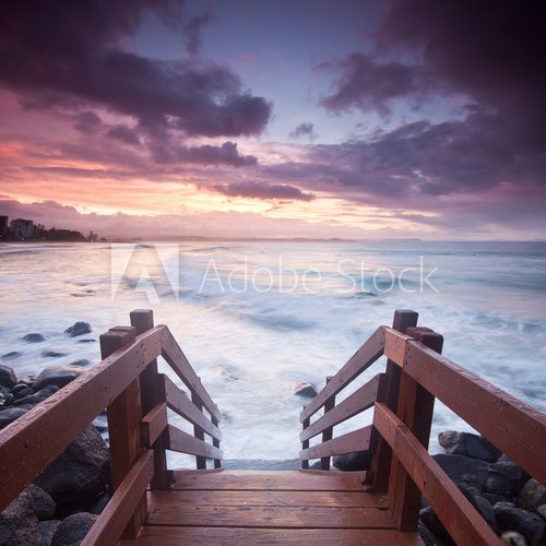 Fototapeta australian seascape with stairs in foreground at square format