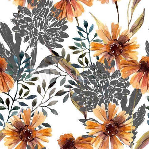 Fototapeta Autumn background. Abstract floral seamless pattern