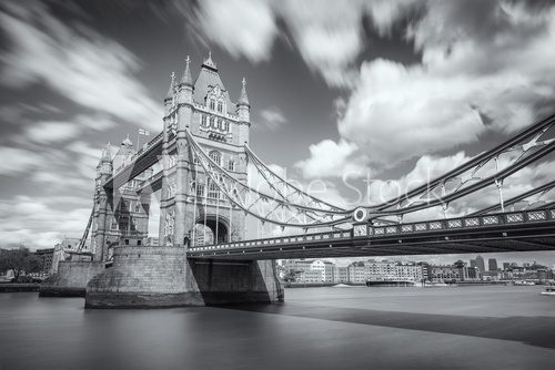 Fototapeta B&W image of Tower Bridge and river Thames in London