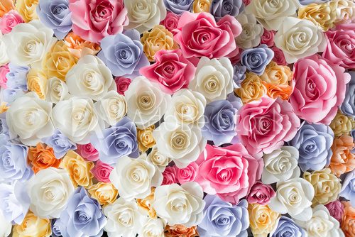 Fototapeta Backdrop of colorful paper roses
