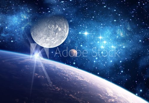 Fototapeta Background with a Planet, Moon and Star