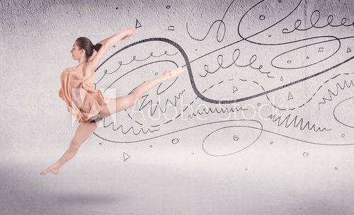 Fototapeta Ballet dancer performing art dance with lines and arrows