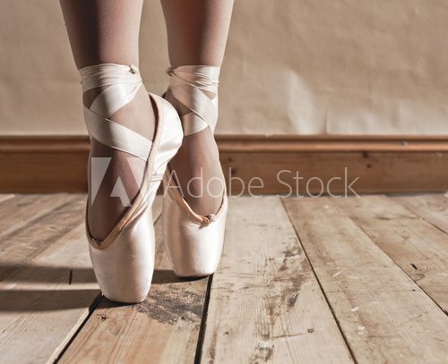 Fototapeta Ballet Shoes on Wooden Floor