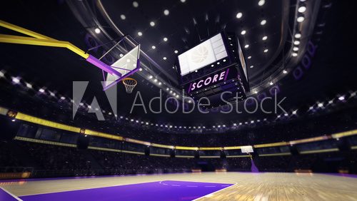 Fototapeta basketball court with spectators and spotlights