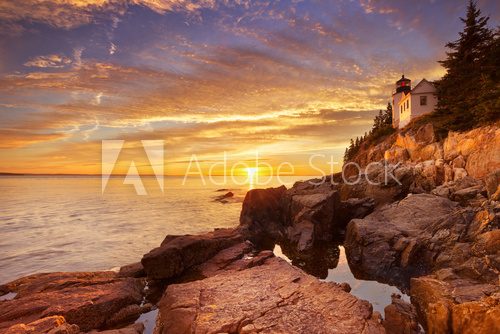 Fototapeta Bass Harbor Head Lighthouse, Acadia NP, Maine, USA at sunset