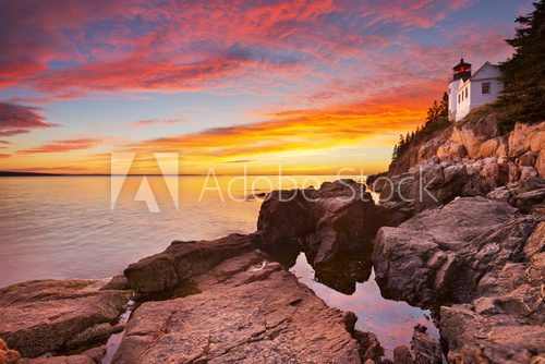 Fototapeta Bass Harbor Head Lighthouse, Acadia NP, Maine, USA at sunset