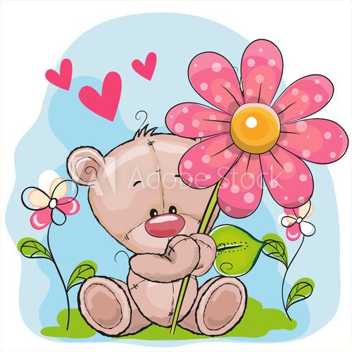 Fototapeta Bear with heart and flower