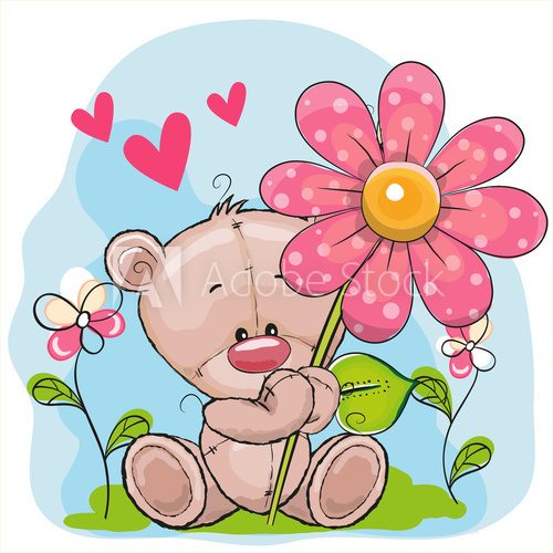 Fototapeta Bear with heart and flower
