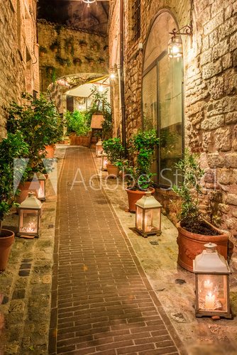 Fototapeta Beautiful decorated street in small town in Italy, Umbria