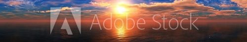 Fototapeta beautiful sea sunset, panorama of the ocean sunrise, sun over the water, banner
