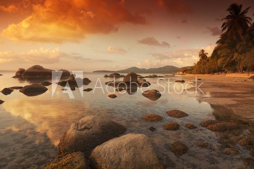 Fototapeta Beautiful sunset landscape with sea gangway stones