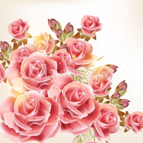 Fototapeta Beautiful vector background in vintage style with  rose  flowers