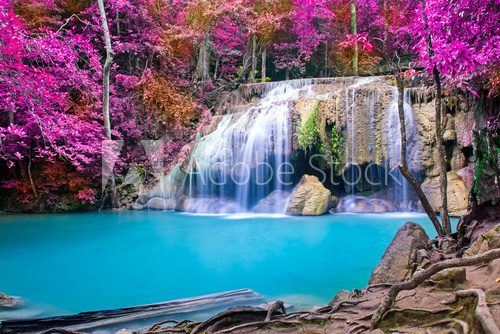 Fototapeta Beautiful waterfall in autumn forest