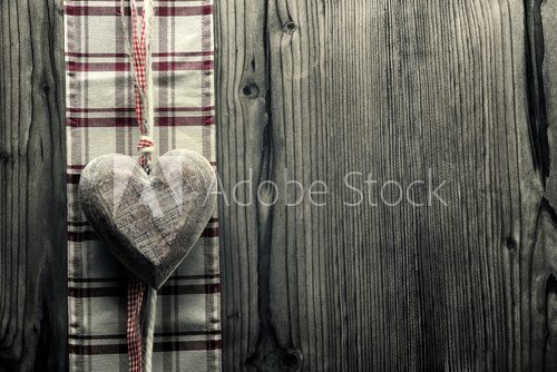 Fototapeta Big heart wood - on plaid fabric