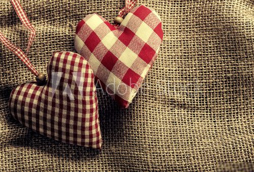 Fototapeta Big heart wood - on plaid fabric