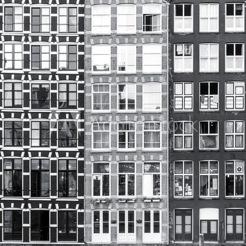 Fototapeta Black and white urban Amsterdam windows background