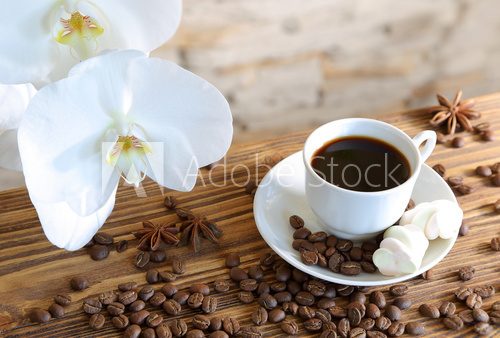 Fototapeta Black coffee and marshmallow