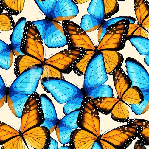 Fototapeta Blue butterflies seamless