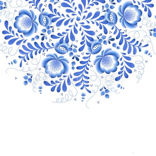 Fototapeta Blue flowers floral russian porcelain beautiful folk ornament.