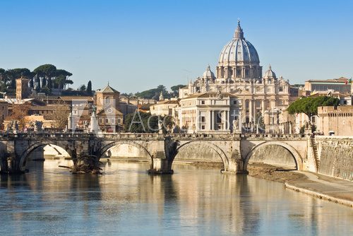 Fototapeta Bridge, basilica and the river Tiber in Rome