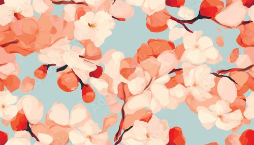 Fototapeta Bright hand drawn blossom flowers print. Modern botanical pattern. Fashionable template for design.