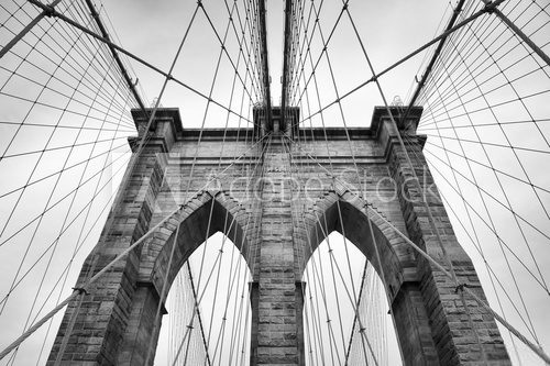 Fototapeta Brooklyn Bridge New York City close up architectural detail in timeless black and white