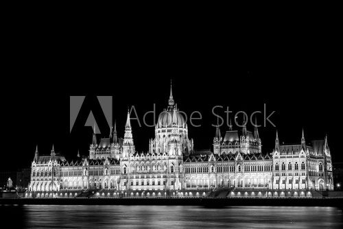 Fototapeta Budapest Parliament building illuminated black&white