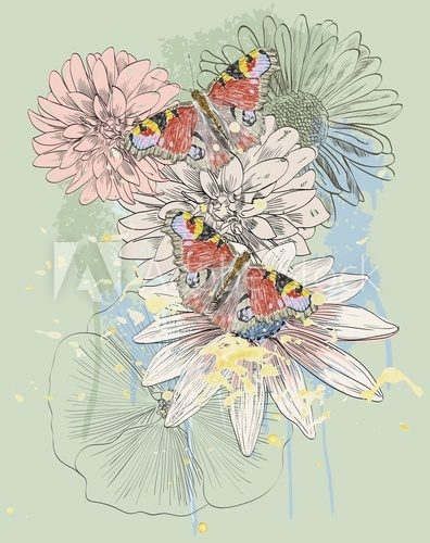 Fototapeta butterfly and flowers