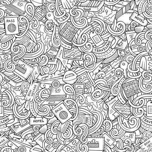Fototapeta Cartoon doodles travel planning seamless pattern