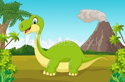 Fototapeta Cartoon happy dinosaur in the jungle
