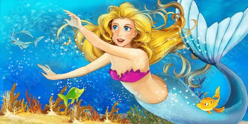 Fototapeta Cartoon ocean and the mermaid - illustration