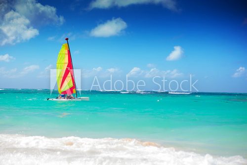 Fototapeta catamaran sailing in the caribbean sea
