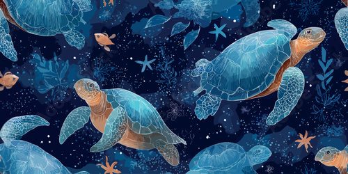 Fototapeta Celestial sea turtle and starry ocean night seamless pattern for mystical textiles, dreamy wallpapers, and high-end stationery design