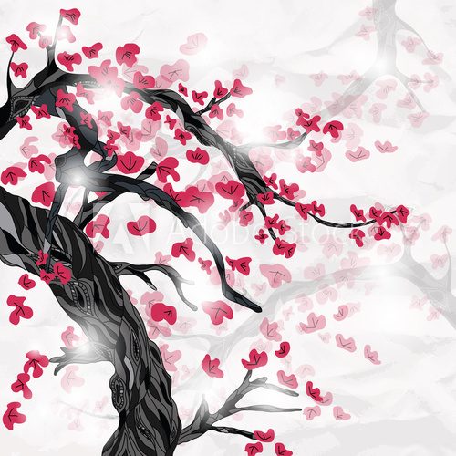 Fototapeta cherry blossom in spring ispired by japanese painting