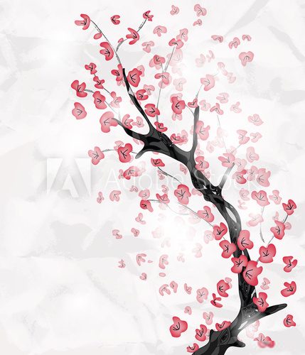 Fototapeta cherry blossom in spring ispired by japanese painting