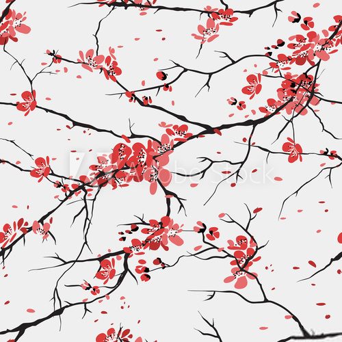 Fototapeta cherry or sakura seamless pattern background
