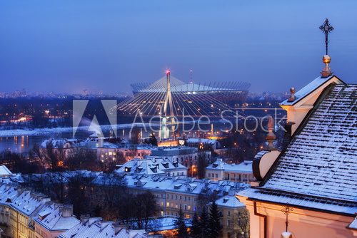 Fototapeta City Of Warsaw Winter Evening Cityscape