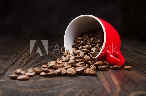 Fototapeta Coffee Beans in a Red Cup